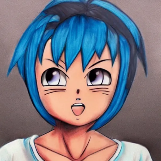 Image similar to hyper realistic drawing of bulma from dragonball z.