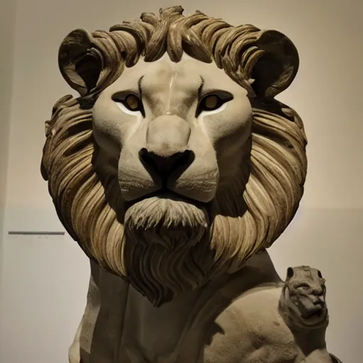 Image similar to Hercules with white lion head statue well lit in museum