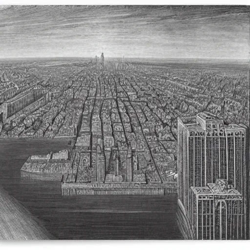 Prompt: New york city, by gustave dore and william blake