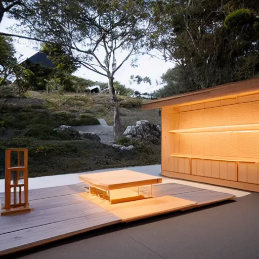 Image similar to light wooden construction designed by sou fujimoto for a tea drinking ceremony