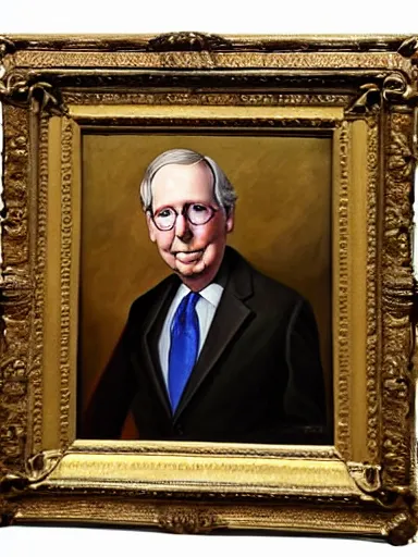 Prompt: portrait of mitch mcconnell, canvas oil painting, classic european style, half turtle, martha greta kempton, frank o salisbury, granville chandor, thomas edgar stevens