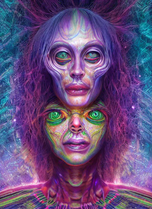 Image similar to portrait ultra dimensional cult girl shaman, accidentally tripping on dmt and acid, psychedelic experience, ascending through the fifth dimension moving at the speed of light and sitting still, ultra high definition, unreal engine 5, hyperrealism, masterpiece composition, by peter kemp, casey weldon, barclay shaw