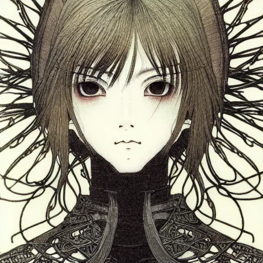 Prompt: prompt: Fragile looking vessel portrait soft light drawn by Takato Yamamoto, inspired by Fables, ancient knight armor, magical and alchemical objects on the side, soft light, white background, intricate detail, intricate oil painting detail, sharp high detail, manga and anime 2000