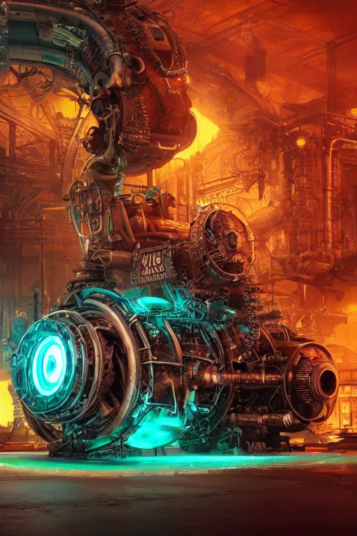 Image similar to a movie poster, name tripmachine, photo of a huge futuristic steampunk generator inside a steampunk machinery, 8 k, fluorescent colors, halluzinogenic, multicolored, exaggerated detailed, 3 d render, octane