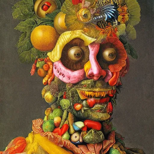 Prompt: last selfie on earth in a bright hopeful way by guiseppe arcimboldo