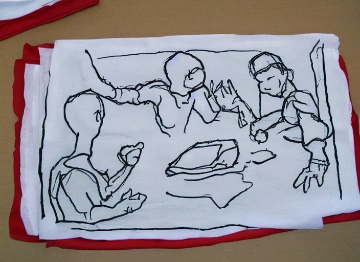 Prompt: an ms paint children's drawing doodled on a napkin by michelangelo