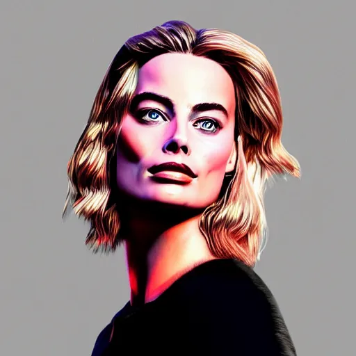 Prompt: 3 d neon art of margot robbie portrait, hyper detailed, 3 d render