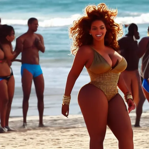 Image similar to curvy Beyonce, dancing on the beach, trying to catch my attention.