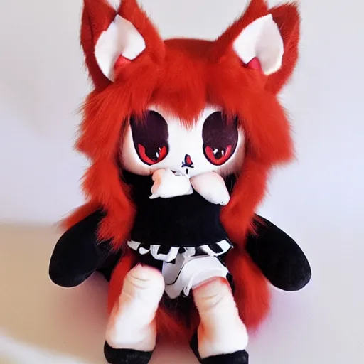 Prompt: cute fumo plush fox girlboss, floppy ears, gothic maiden, alert, furry anime, smile