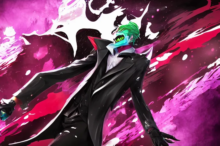 Image similar to splash art of Joker from Persona 5 as a league of legends champion, riot games, digital art