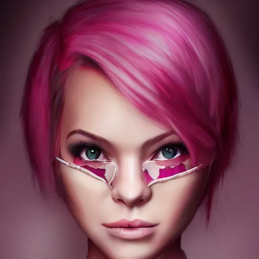 Prompt: portrait of pink haired woman nurse wearing an eyepatch, trending on artstation