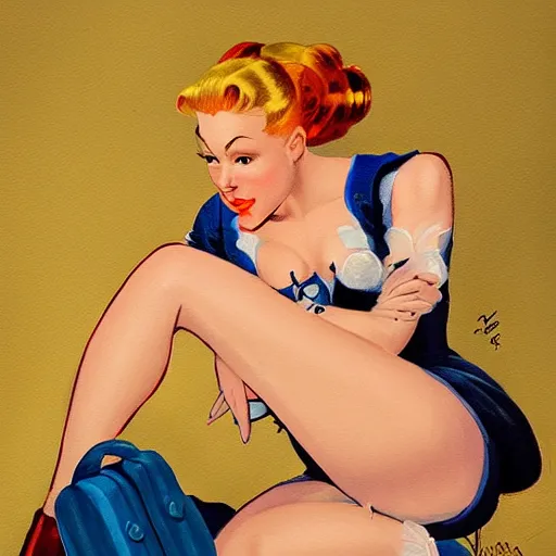 Prompt: a painting in the style of gil elvgren and in the style of charles vess.