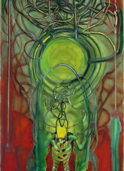 Image similar to biomechanical talisman of the crawling ones and the green flame by maggi mcdonald, mark rothko, sabina klein