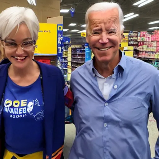 Prompt: Tracer from overwatch and joe biden in a walmart