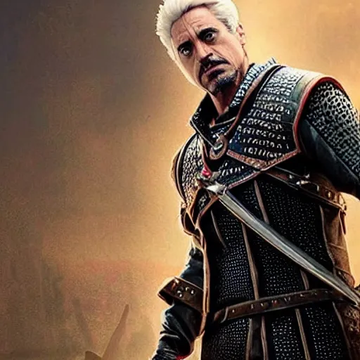 Image similar to robert downey jr as Witcher, realistic