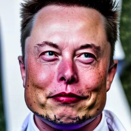 Image similar to Elon Musk wearing a purple spiked mohawk, highly detailed, high quality, HD, 4k, 8k, Canon 300mm, professional photographer, 40mp, lifelike, top-rated, award winning, realistic, sharp, no blur, edited, corrected, trending