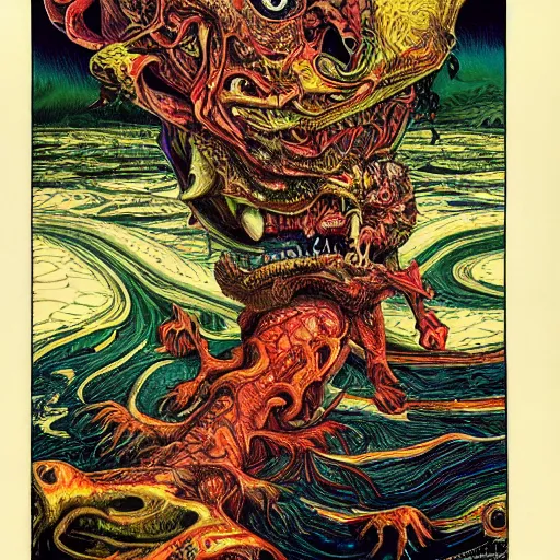 Prompt: madness creature, fluid, smooth, organic, crazy, bright, colours, tumours, high contrast, sharpness, dramatic, very detailed, intricate, by windsor mckay