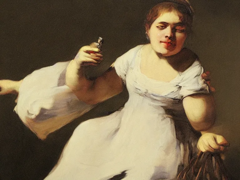 Prompt: The Milkmaid of Bordeaux by Francisco Goya, vaporware, pepe the frog, high detail, high resolution