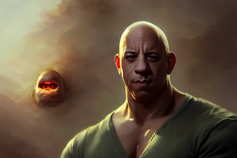 Prompt: vin diesel shapeshifting into a very sad potato, hyper detailed, digital art, artstation, cinematic lighting, studio quality, smooth render, by peter mohrbacher, hajime sorayama, boris vallejo, craig mullins