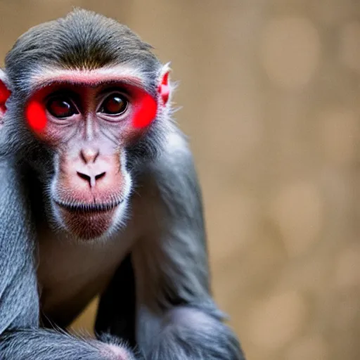 Image similar to a monkey made of stone, with glowing red eyes