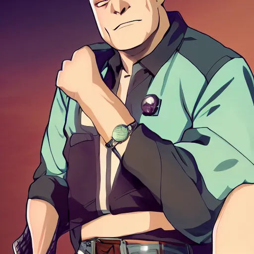 Image similar to portrait of hank schrader, anime fantasy illustration by tomoyuki yamasaki, kyoto studio, madhouse, ufotable, comixwave films, trending on artstation