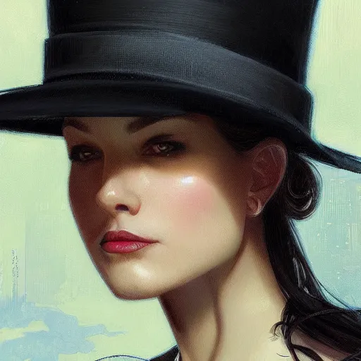 Image similar to portrait of a black cat wearing a suit and a hat, intricate, headshot, highly detailed, digital painting, artstation, concept art, sharp focus, cinematic lighting, illustration, art by artgerm and greg rutkowski, alphonse mucha, cgsociety