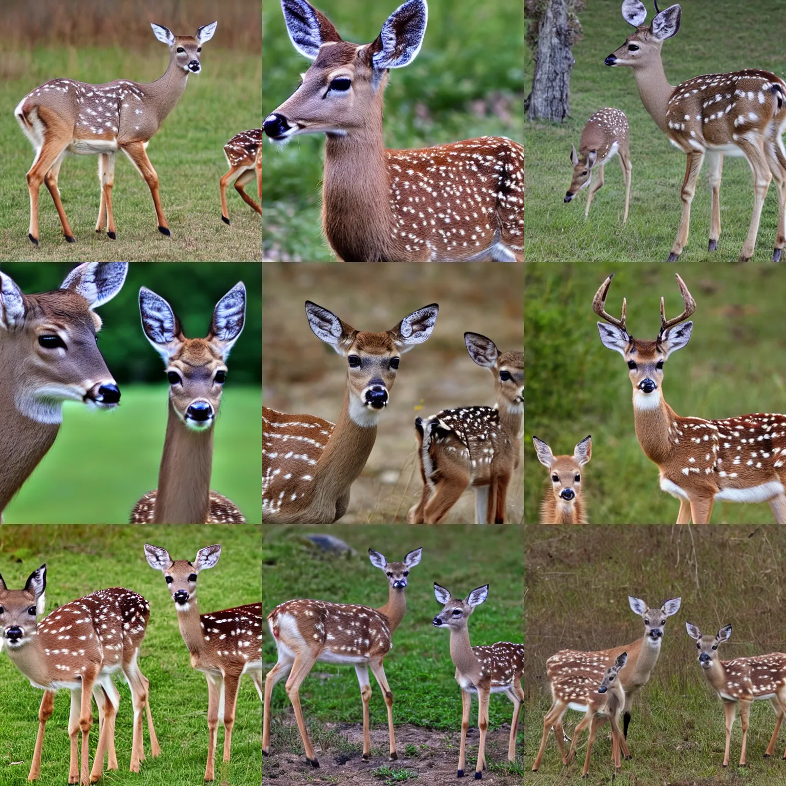 Prompt: a close up of the deer ; it is a baby doe and her two fawns, about 3 0 to 4 5 cm from the camera