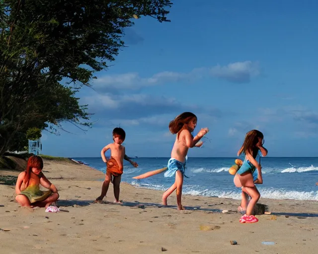 Image similar to children playing at the beach, cdx