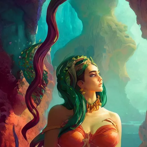 Image similar to female mermaid portrait, maya ali mage, gloomhaven, dynamic lighting, gaudy colors, octane render aesthetic, matte painting concept art, official fanart behance hd artstation by jesper ejsing, by rhads and makoto shinkai and lois van baarle and ilya kuvshinov and rossdraws