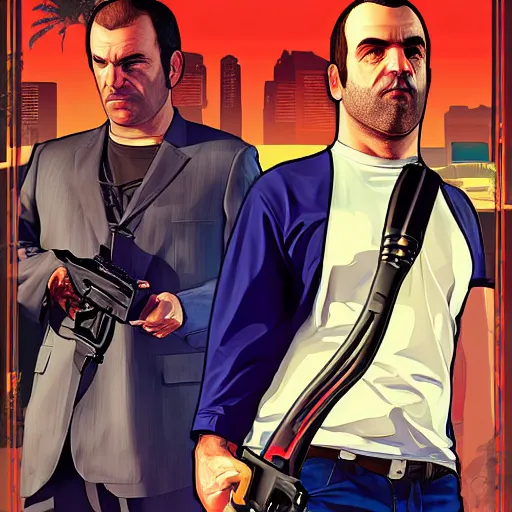 Prompt: gta 5 playthrough, stylized painting art