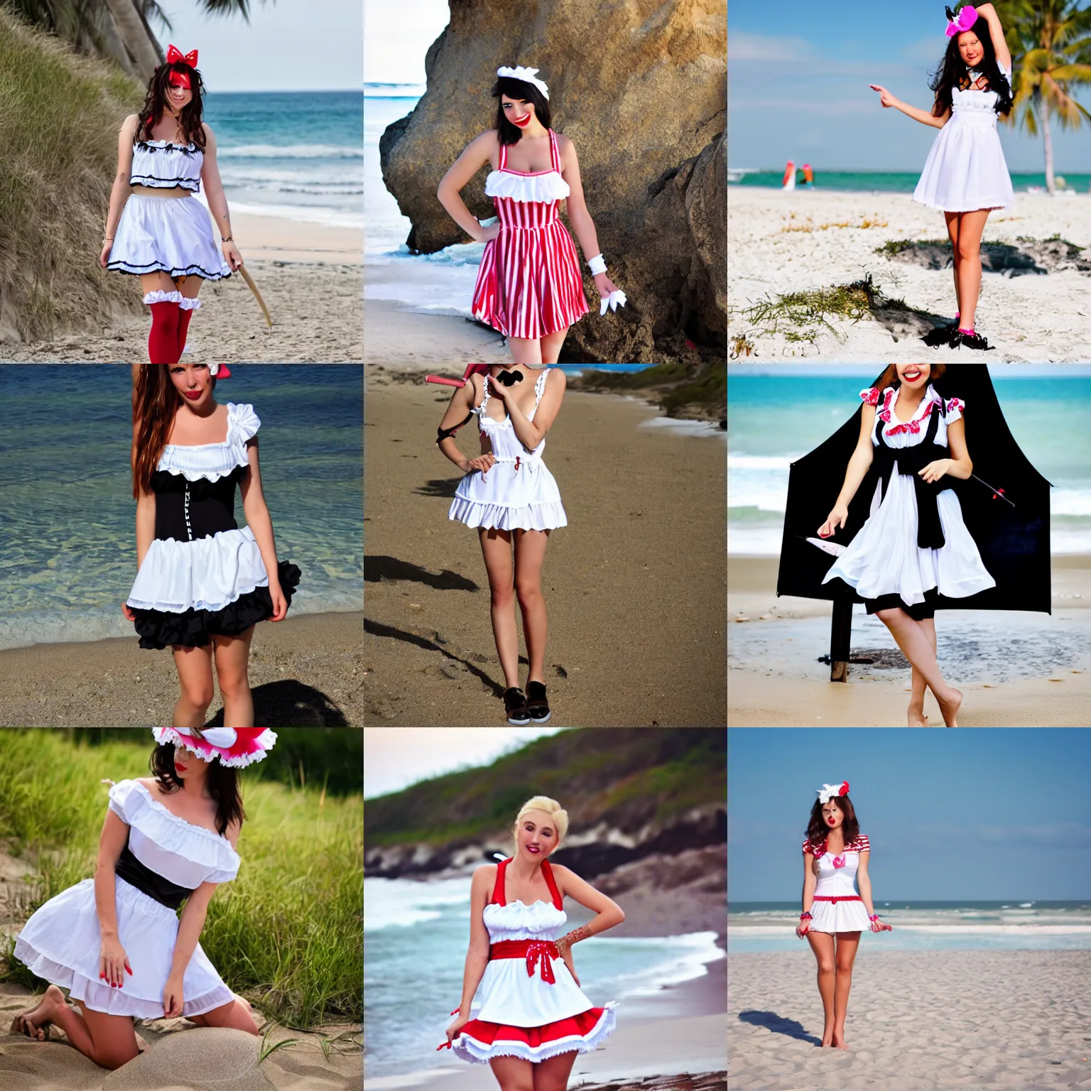 Prompt: a french maid themed beach outfit, fashion photography