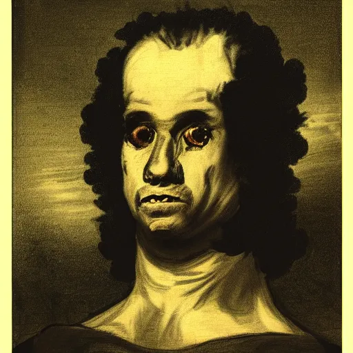 Image similar to a portrait of King Von in the style of Francisco Goya, dark, creepy, high contrast, nihilistic