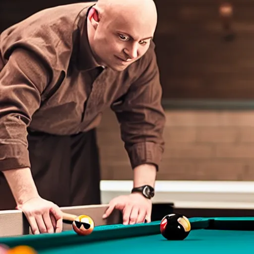 Prompt: bald guy playing pool