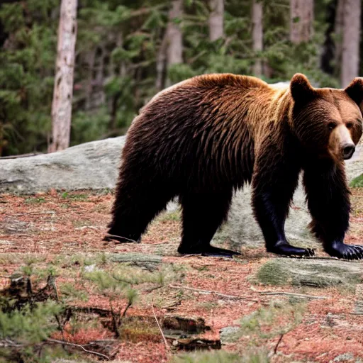 Prompt: human! bear werecreature, photograph captured at woodland creek