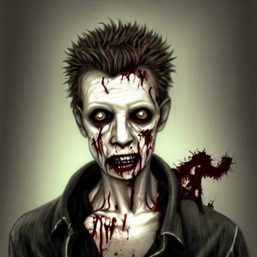 Prompt: young martin from depeche mode as a zombie with light eyes, 7 days to die zombie, gritty background, fine art, award winning, intricate, elegant, sharp focus, cinematic lighting, digital painting, 8 k concept art, art by michael hussar, art by brom, art by guweiz and z. w. gu, 8 k