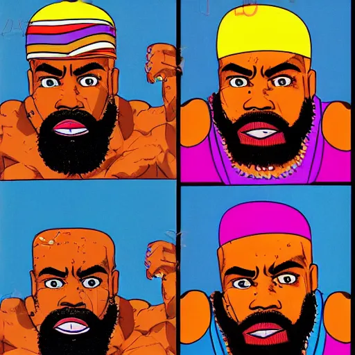 Image similar to mr. t on acid, detailed facial expressions, 1 9 8 0 s aesthetic