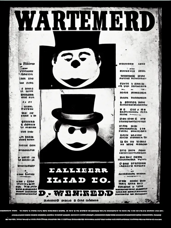 Prompt: a wanted poster for the hamburglar, 1 8 7 6