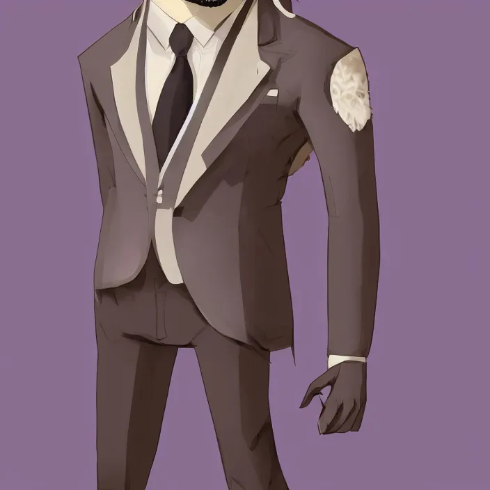 Prompt: a handsome werewolf boyfriend in a dapper suit, furry art, trending on artstation, 8 k