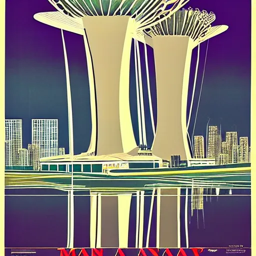 Prompt: art deco tourism poster of marina bay sands