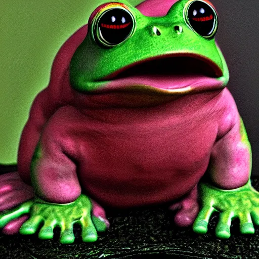 Prompt: a muscular happy frog