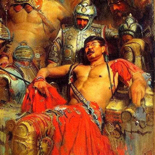 Image similar to ghenghis khan painted by gaston bussiere