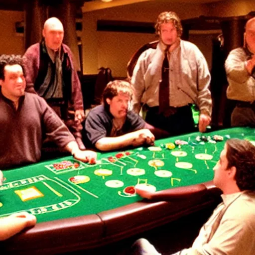 Prompt: the fellowship of the ring playing craps in las vegas