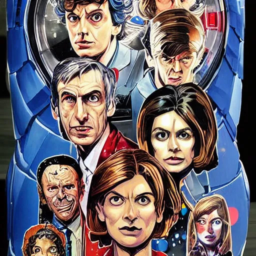 Prompt: a portrait of Doctor Who and the TARDIS, by MARVEL comics and Sandra Chevrier