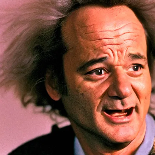 Image similar to bill murray plays doc brown in back to the future, film still, promotional shot