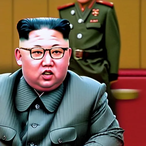 Image similar to Kim Jong Un on a episode of Seinfeld, 1990s sitcom, photographic still, panavision