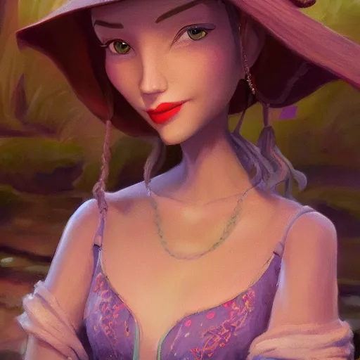 Prompt: a portrait of a woman in an animated disney movie, backwater bayou, oil painting, pale colors, high detail, 8 k, wide angle, trending on artstation,