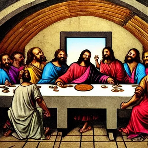 Image similar to jesus is the disk jockey at the last supper