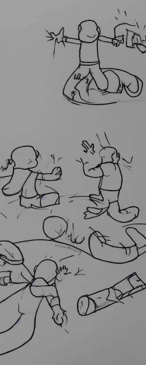 Prompt: a child's simple drawing of playing with a friend, concept art, sparse layout