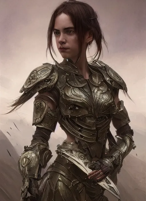 Image similar to a professional portrait of a beautiful young female, clothed in ethereal battle armor, olive skin, long dark hair, beautiful bone structure, symmetrical facial features, intricate, elegant, digital painting, concept art, smooth, sharp focus, finely detailed, illustration, from Valerian and the City of a Thousand Planets, in the style of Ruan Jia and Mandy Jurgens and Artgerm and Greg Rutkowski and William-Adolphe Bouguerea