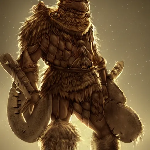 Image similar to anthropomorphic turtle barbarian humanoid, carapace, wlop, blizzard, winter, night, furs, fantasy